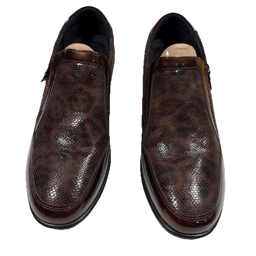 Flexus‎ By Spring Concha Step Brown Patent Leather Leopard Wedge Shoes Sz 10/41